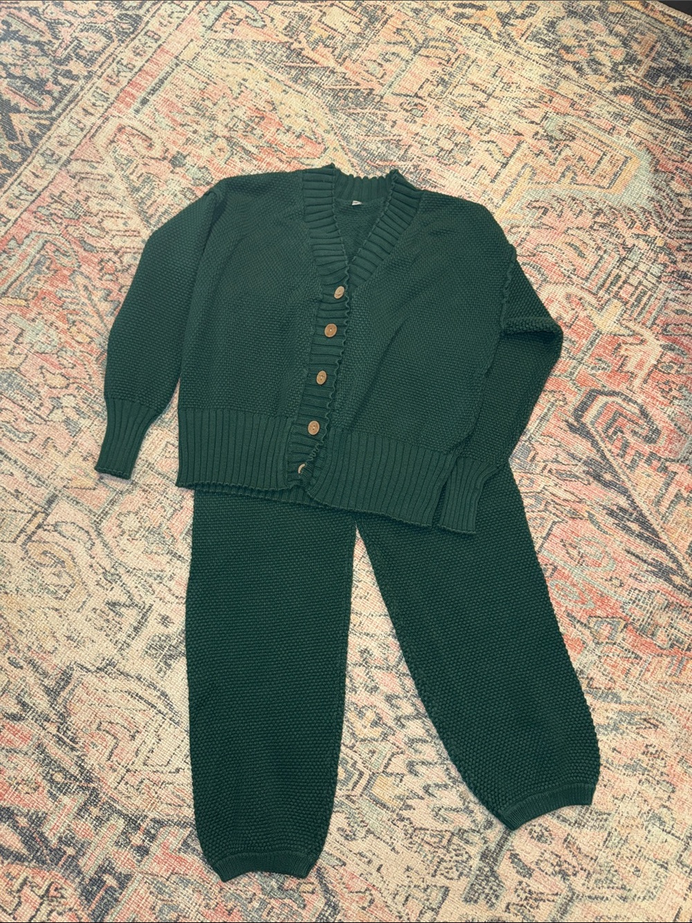 Dark Green Knit Cardigan Sweater